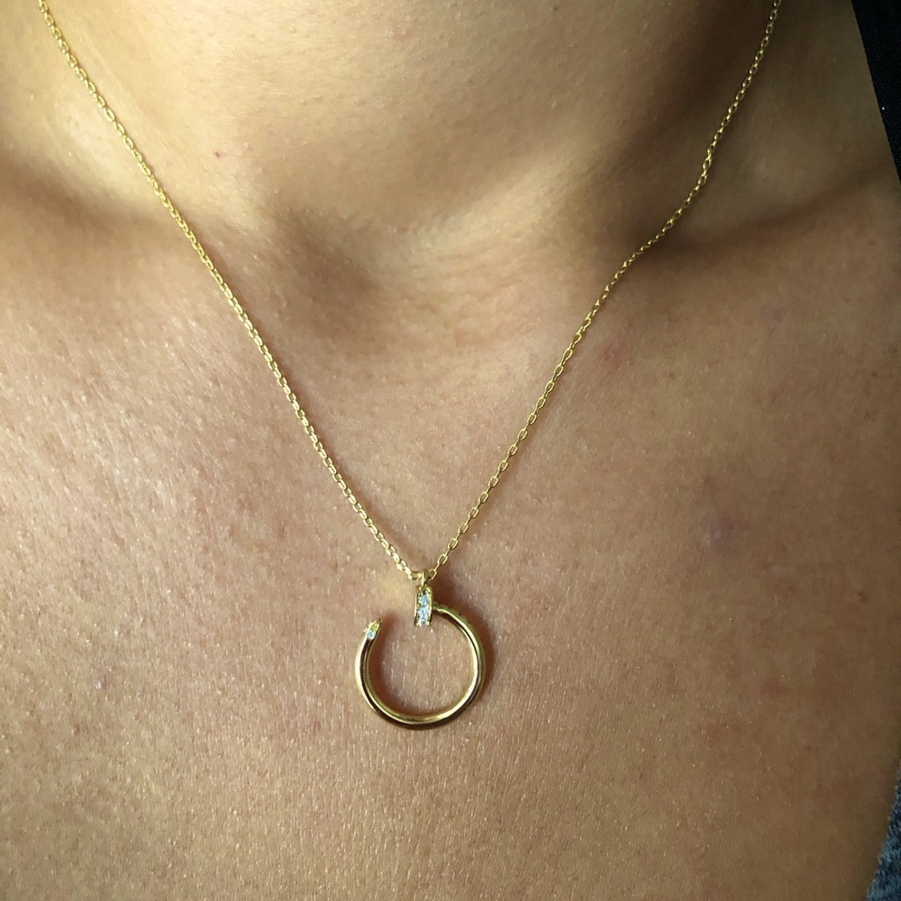 Nail Zirconia Gold Pendant Necklace - Picture 3 of 13